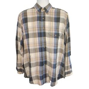 Vintage WOOLRICH Shirt Mens L Blue Beig Plaid Flannel Button up 70s 80s Outdoors